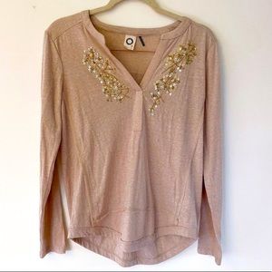 Anthro Akemi Kin Gold Flower Beaded Tunic Top
